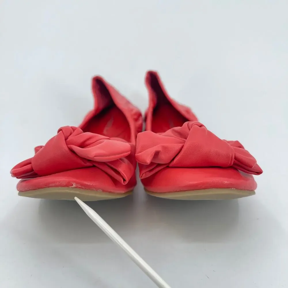 C Label Size 9 Divine Coral Pink Vegan Leather Ballet Flats Bow Shoes